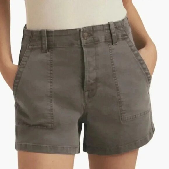 Eddie Bauer High Waist Utility Denim Shorts Khaki Green Size 6 - Picture 1 of 11